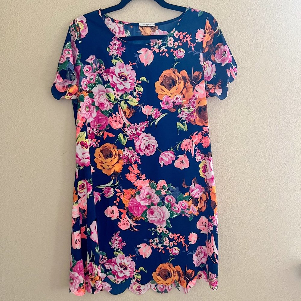 12PM by Mon Ami Navy Floral Scallop Hem Dress